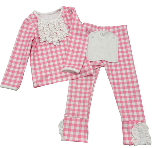 Ruffle Buttflap Pajamas - Pink Gingham