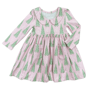 Doll Claire Twirl Dress - Pink Christmas Tree - Sugar Bee Clothing