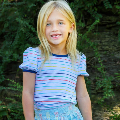 Amelia Puff Sleeve Tee - Seaside Stripe - Sugar Bee Clothing