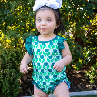 Baby Vivian Strappy Ruffle Bubble - Tulip Court - Sugar Bee Clothing