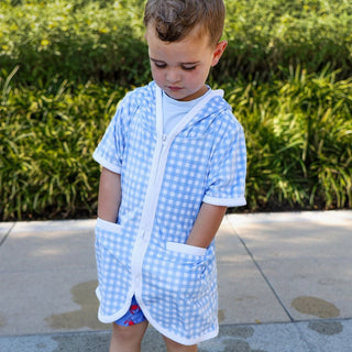 Boys Swim Cover Up - Blue Gingham - Sugar Bee Clothing