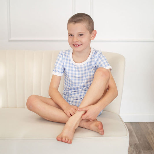 Short Sleeve Lounge Set - Blue Gingham