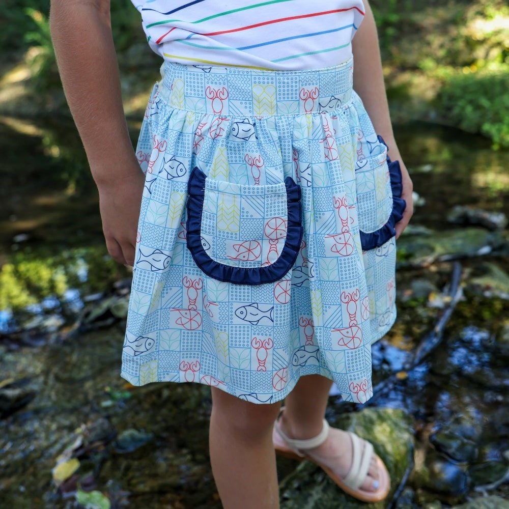 Loretta Ruffle Pocket Skort - Seaside Sketch - Sugar Bee Clothing
