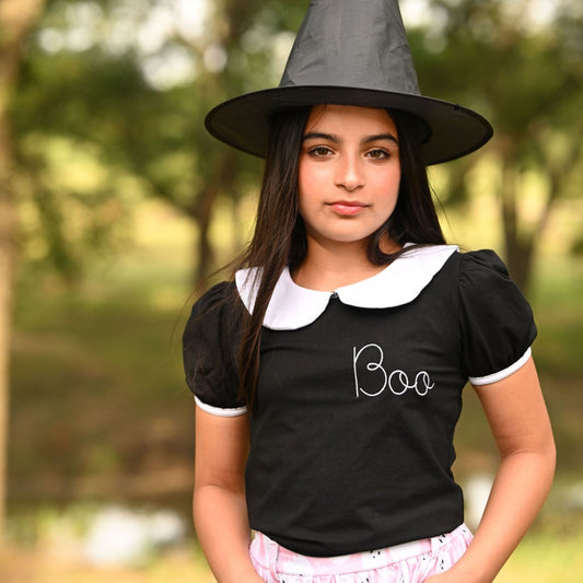 Peter Pan Puff Sleeve Tee - Black Boo