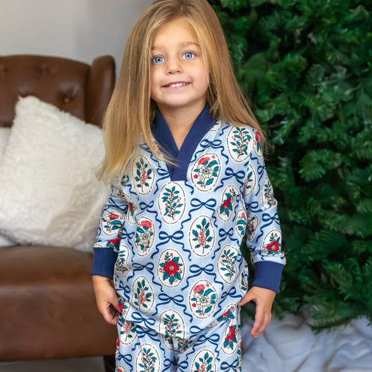 Wide Leg Lounge Set - Navy Bows & Frames