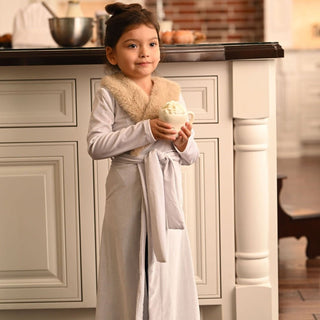Mini Eleanor Fur Trimmed Robe - Cafe Au Lait - Sugar Bee Clothing