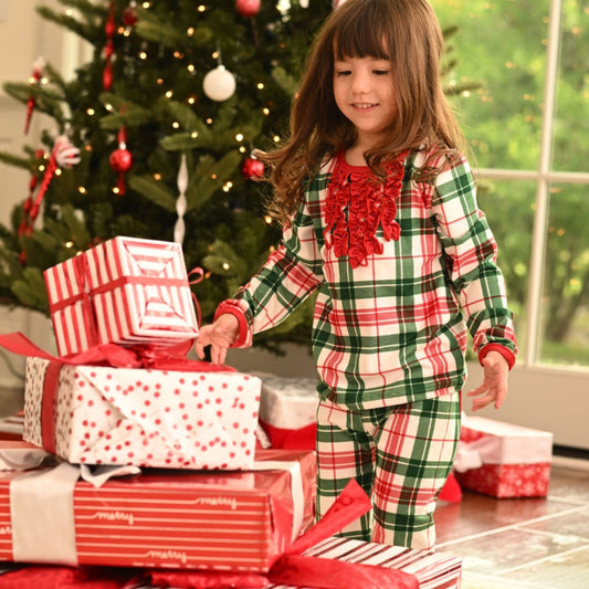 Ruffle Buttflap Pajamas - Christmas Plaid Holiday Lounge