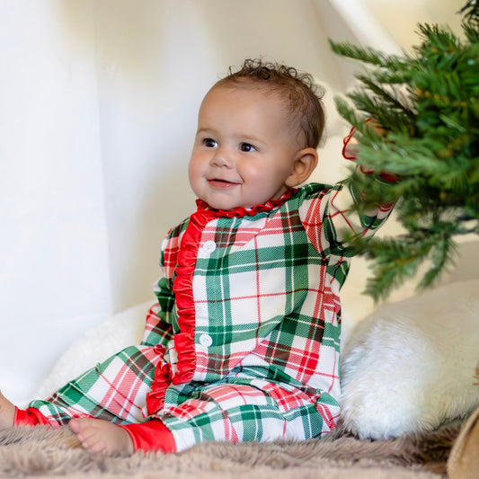 Baby Ruffle Buttflap Pajamas - Christmas Plaid Holiday Lounge