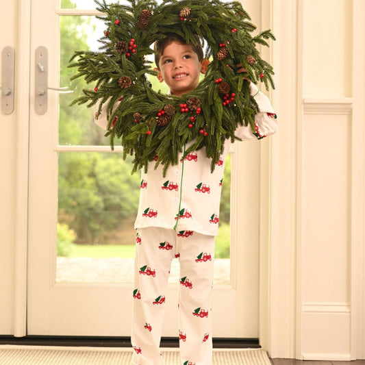 Button Down Pajamas - Christmas Tractor Holiday Lounge