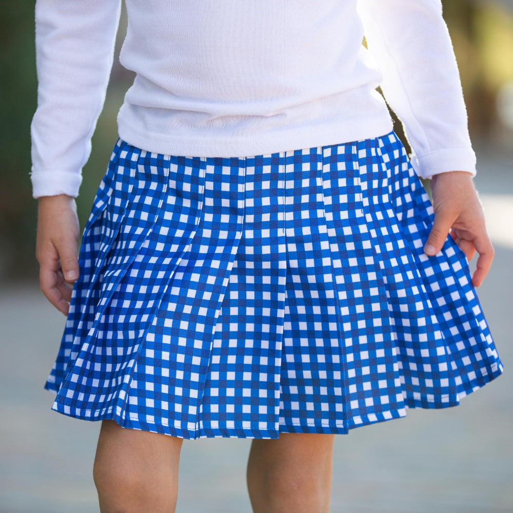 Pleated Skirt - Cobalt Gingham