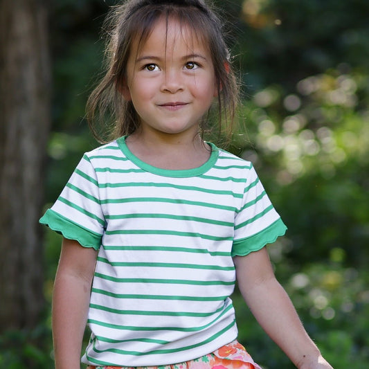 Mae Scalloped SS Tee - Cypress Stripe - Sugar Bee Clothing