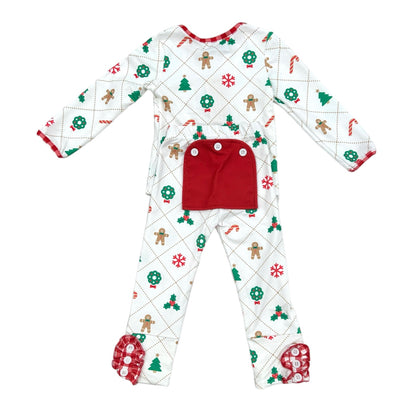 Ruffle Buttflap Pajamas - Quilted Gingerbread Holiday Lounge