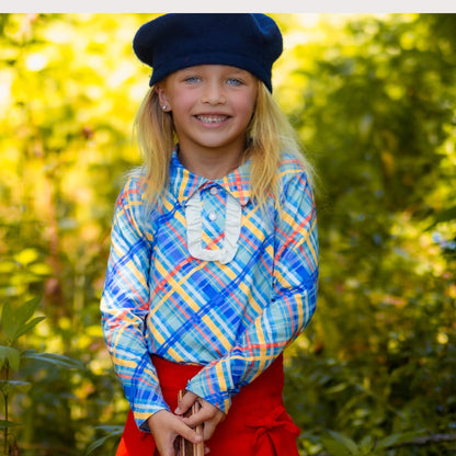 Katie LS Ruffle Polo - Sunset Plaid