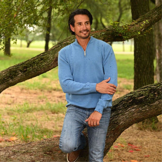 Scott 3/4 Zip Sweater - French Blue - Sugar Bee Clothing
