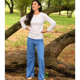 Darbie Wide Leg Pant - Blue - Sugar Bee Clothing