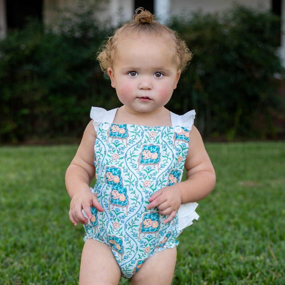 Baby Judith Ruffle Tank Bubble - Heritage Toile Puppies - Sugar Bee Clothing