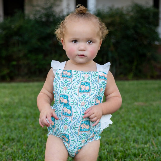 Baby Judith Ruffle Tank Bubble - Heritage Toile Puppies - Sugar Bee Clothing