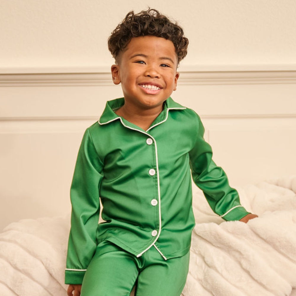 Mini Charlie Satin Separates - Green Long Sleeve Top