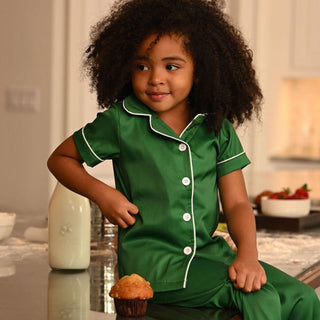 Charlie Satin Separates - Green Short Sleeve Top - Sugar Bee Clothing