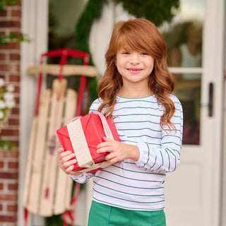 Mini Mae L/S Puff Tee - Green Stripe - Sugar Bee Clothing