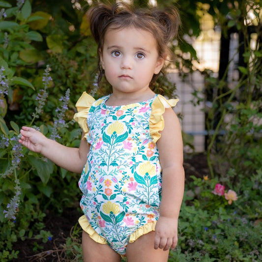 Baby Charlene Strappy Ruffle Bubble - Honeyfern Garden - Sugar Bee Clothing