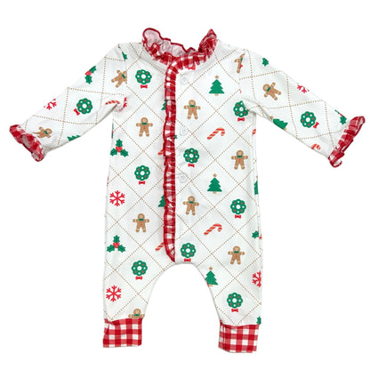 Ruffle Buttflap Pajamas - Quilted Gingerbread Holiday Lounge