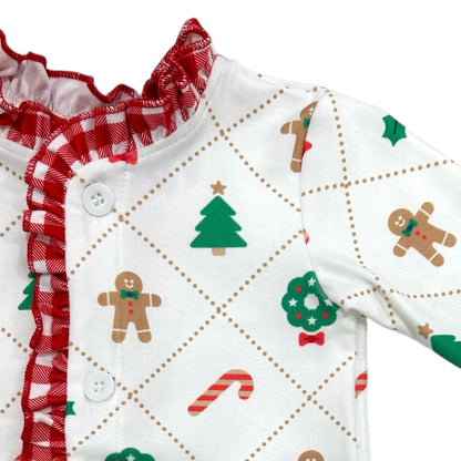 Ruffle Buttflap Pajamas - Quilted Gingerbread Holiday Lounge