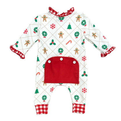 Ruffle Buttflap Pajamas - Quilted Gingerbread Holiday Lounge