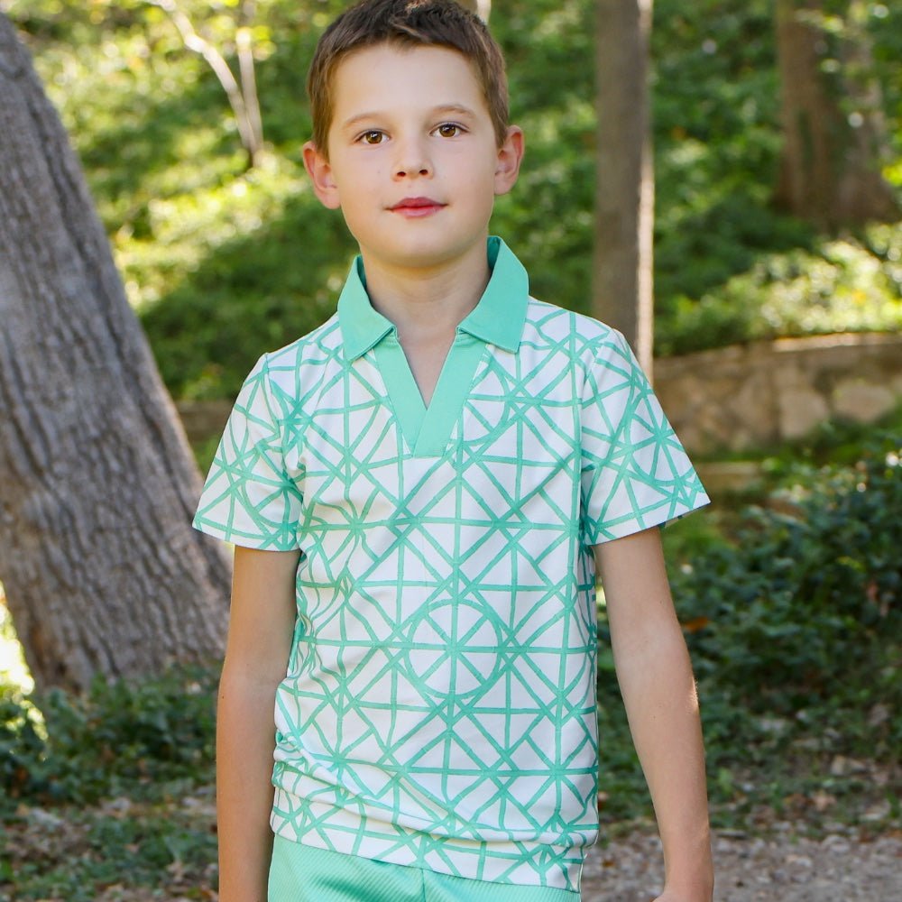 Patrick SS Clubhouse Polo - Lakefront Geo - Sugar Bee Clothing