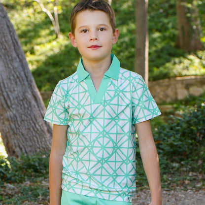 Patrick SS Clubhouse Polo - Lakefront Geo - Sugar Bee Clothing