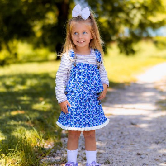 Ella Skirt Overalls - Cobalt Clover