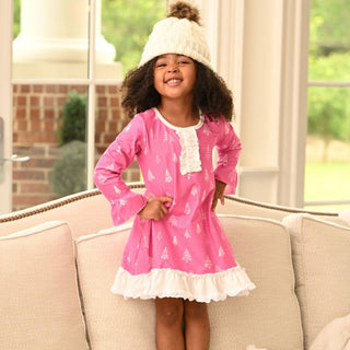 Gown with Bloomers - White Trees on Magenta Holiday Lounge - Sugar Bee Clothing