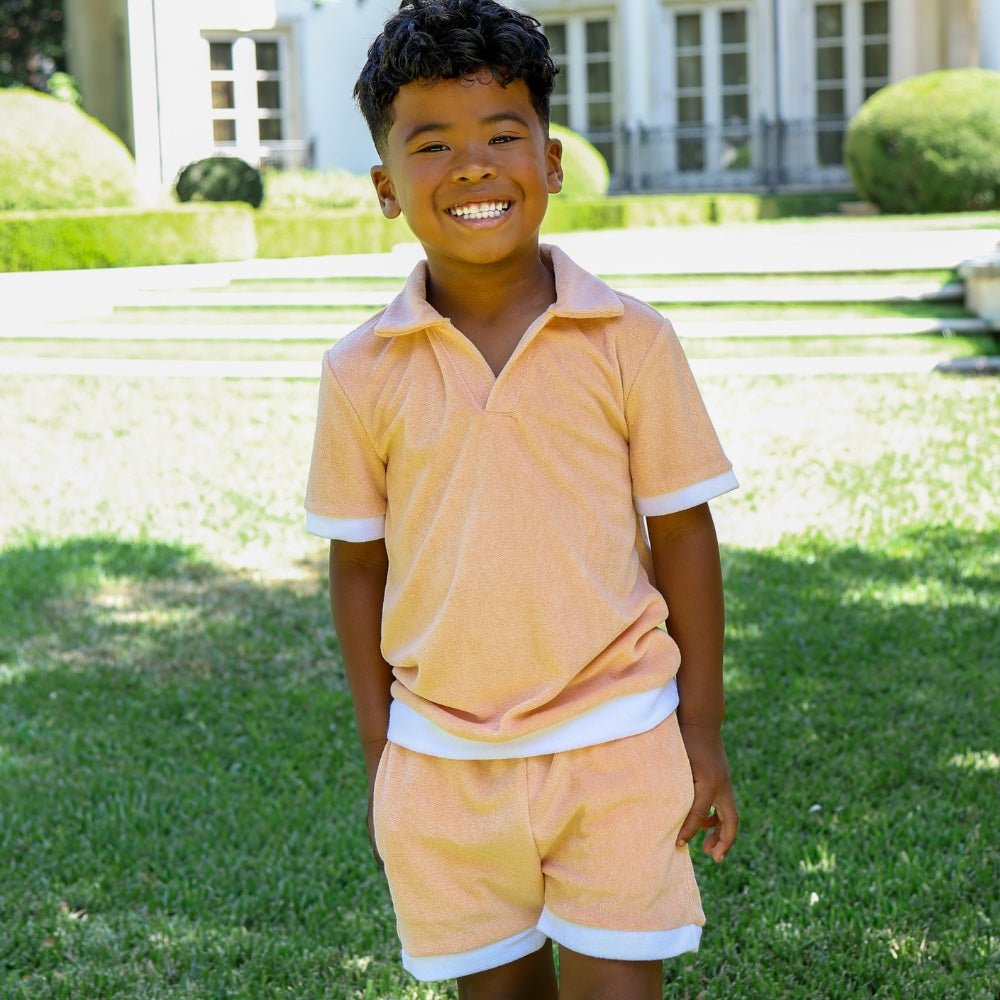 Patrick SS Clubhouse Polo Set - Preppy Peach - Sugar Bee Clothing