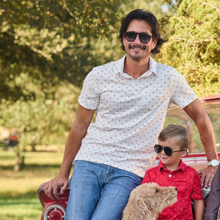 Davis Short Sleeve Pocket Polo - Red + on White - Sugar Bee Clothing