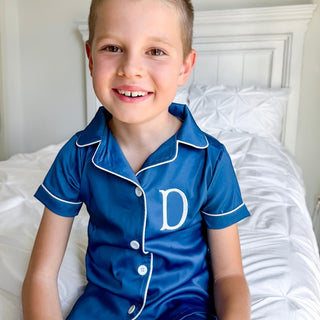 Charlie Satin Separates - Navy Short Sleeve Top - Sugar Bee Clothing