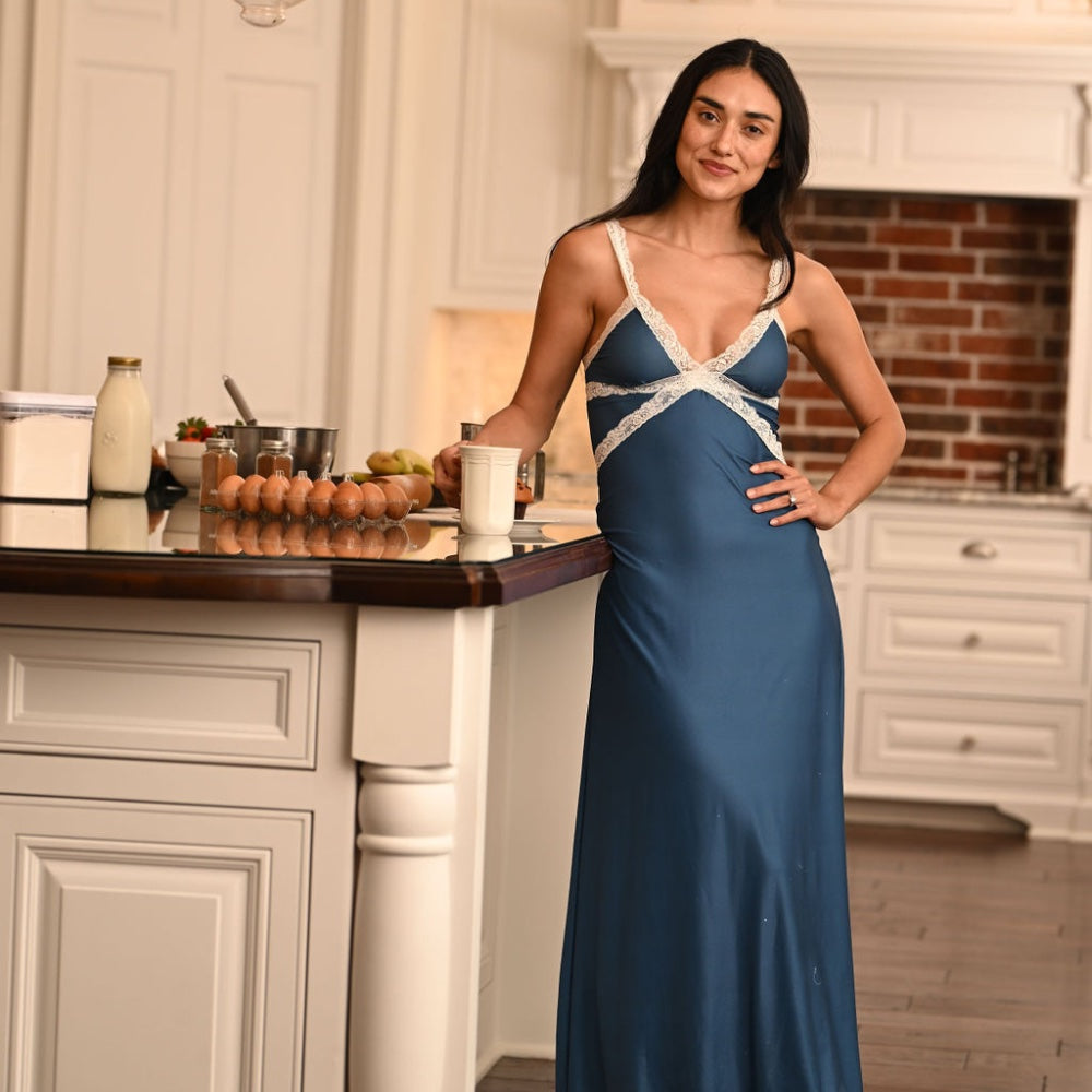 Caroline Long Nightgown - Navy