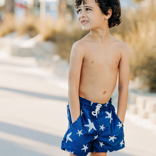 Compression Swim Shorts - Navy Starfish - Sugar Bee Clothing