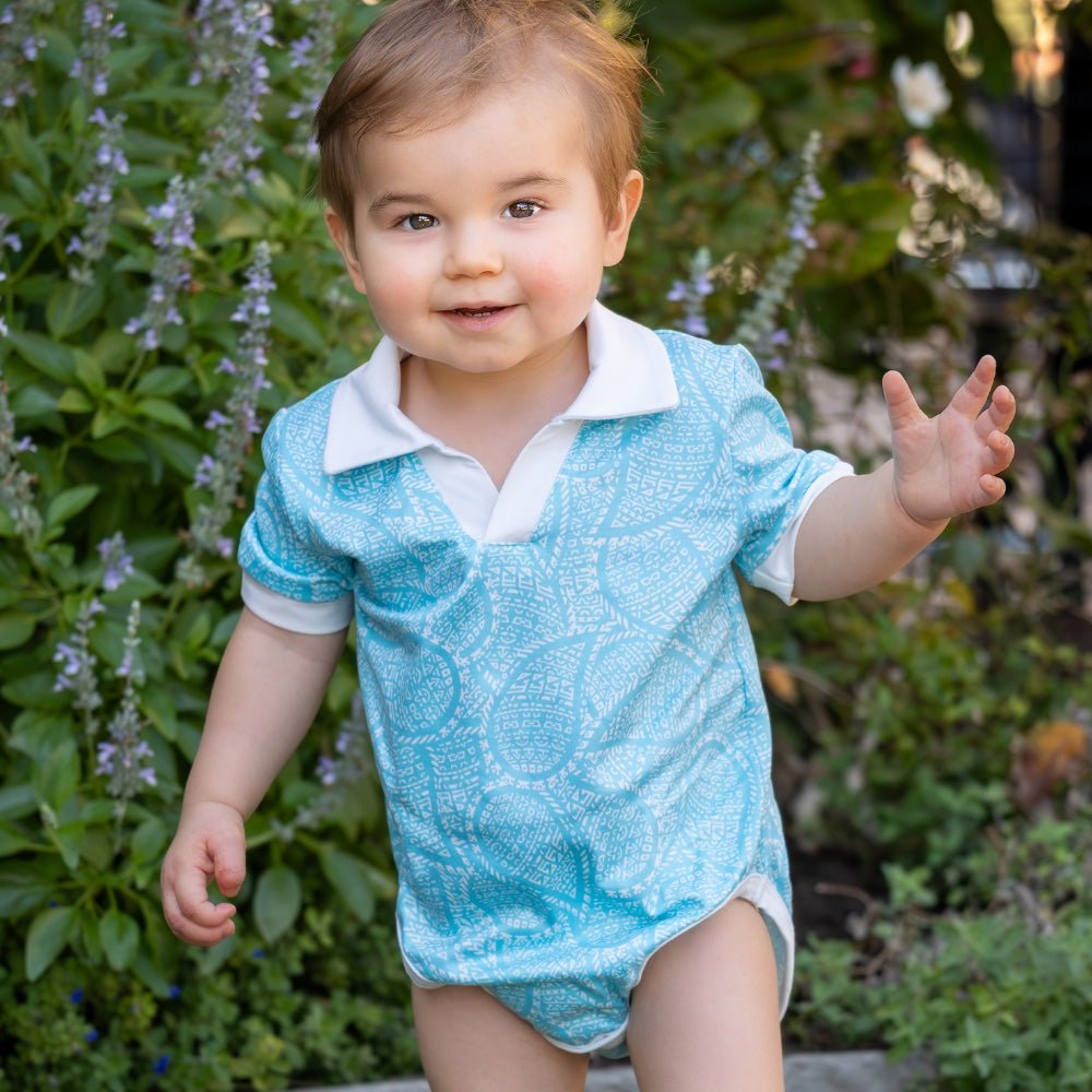 Baby Patrick SS Clubhouse Polo One Piece - Prep Club Paisley - Sugar Bee Clothing