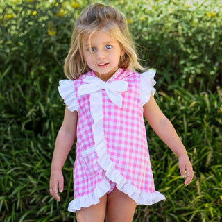 Swim Cover up - Pink Gingham Ruffle With Bows - Sugar Bee Clothing