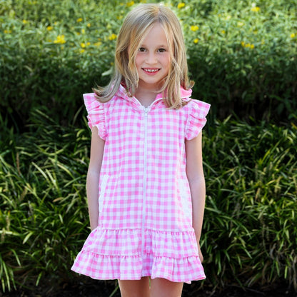 Swim Cover up - Pink Gingham Ruffle