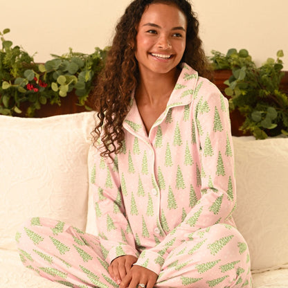 Button Down PJs - Pink Christmas Tree PREORDER