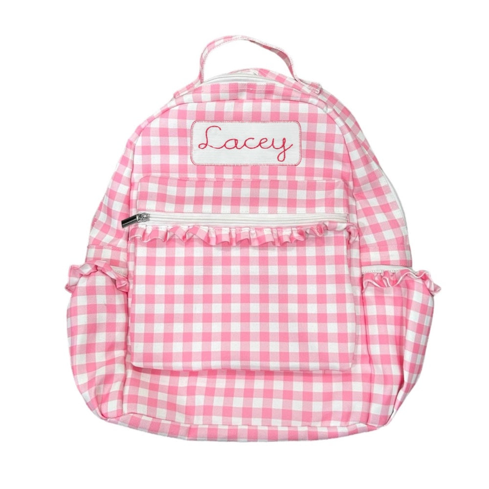 Pink Ruffled Backpack Backpack - Pink Gingham PREORDER SHIPS JUNE – Sugar Bee Clothing