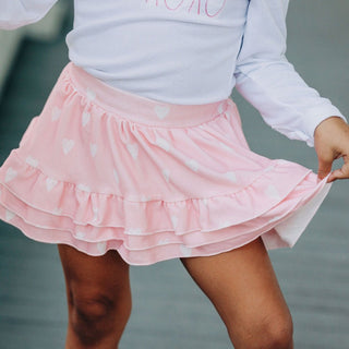 Annie Ruffle Skort - Pink Sketch Hearts - Sugar Bee Clothing