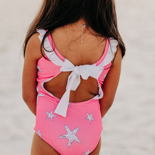 Bowback Swimsuit - Pink Starfish - Sugar Bee Clothing