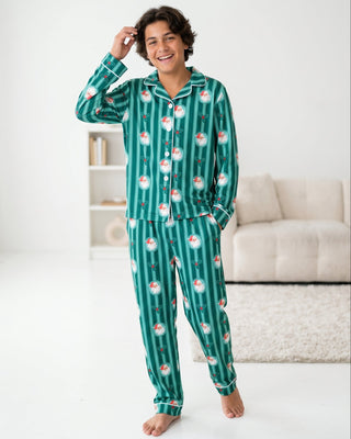 ****PREORDER***Men's Button Down Pajamas - Red Hat Santa