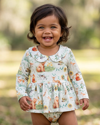 Woodland Toile Peter Pan Skirted Bubble - Sugar Bee Clothing