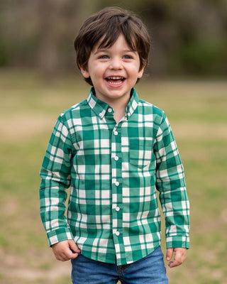 Boys Fall Plaid Long Sleeve Button Down - Sugar Bee Clothing