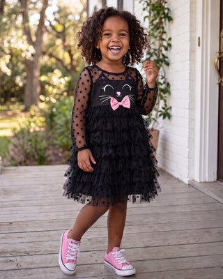 Girls Halloween Cat Mesh Ruffle Tutu Dress - Sugar Bee Clothing