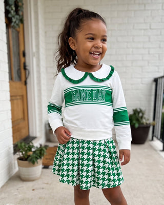***PREORDER***2-Piece Long Sleeve Game Day and Skort Set - Green Houndstooth - Sugar Bee Clothing