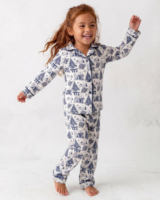 Organic Cotton Girls Button Down Pajamas - Timeless Toile